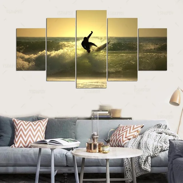 5 panel Modern Surf on the sea hd Art print canvas art wall framed paintings for living room wall picture ny-418