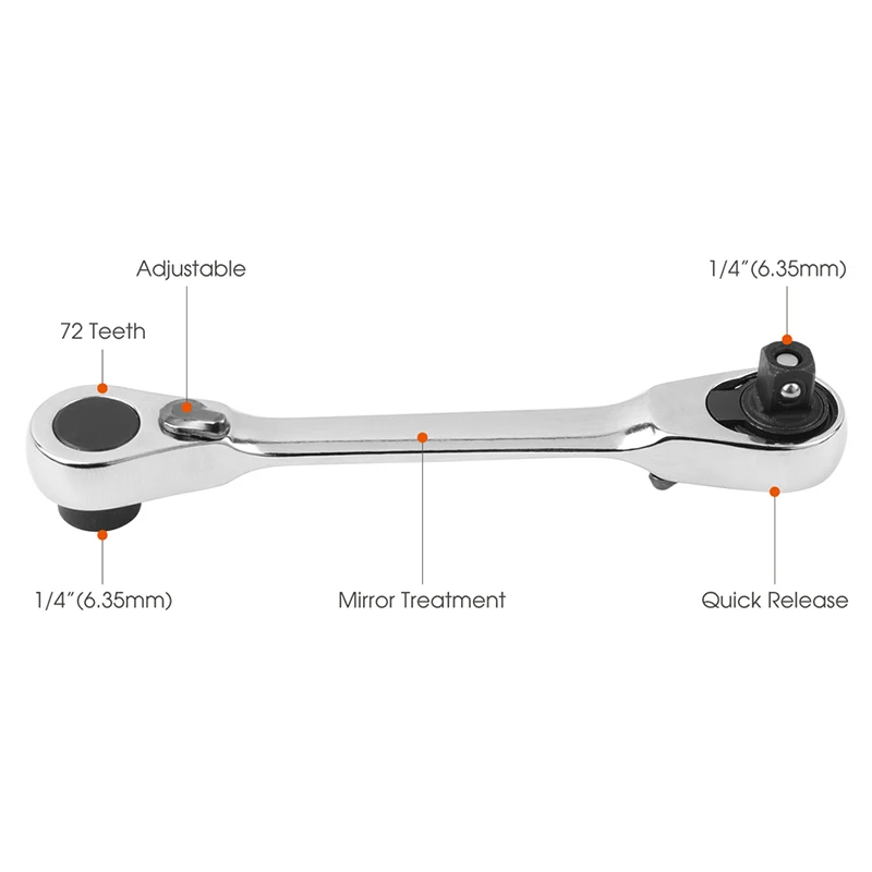 Мини 1/" 72 т двойная головка квадратная трещотка штанги для гаечных ключей или отвертки 6,35 мм быстрая головка Шестигранная отвертка 72-зуб