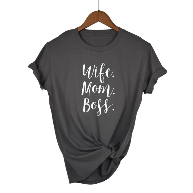 Женская футболка с надписью «жена, мама, босс», хлопковая Повседневная забавная футболка для девушек, хипстер, Прямая поставка - Цвет: Dark Grey-W