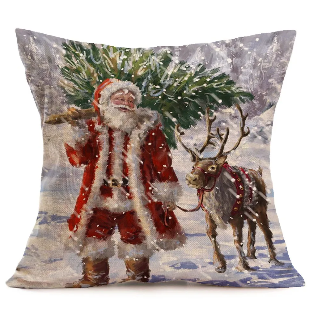 Merry Christmas льняная наволочка для подушки с Санта-Клаусом, чехлы для дивана, украшения для дома, almofadas para, чехлы для диванных подушек