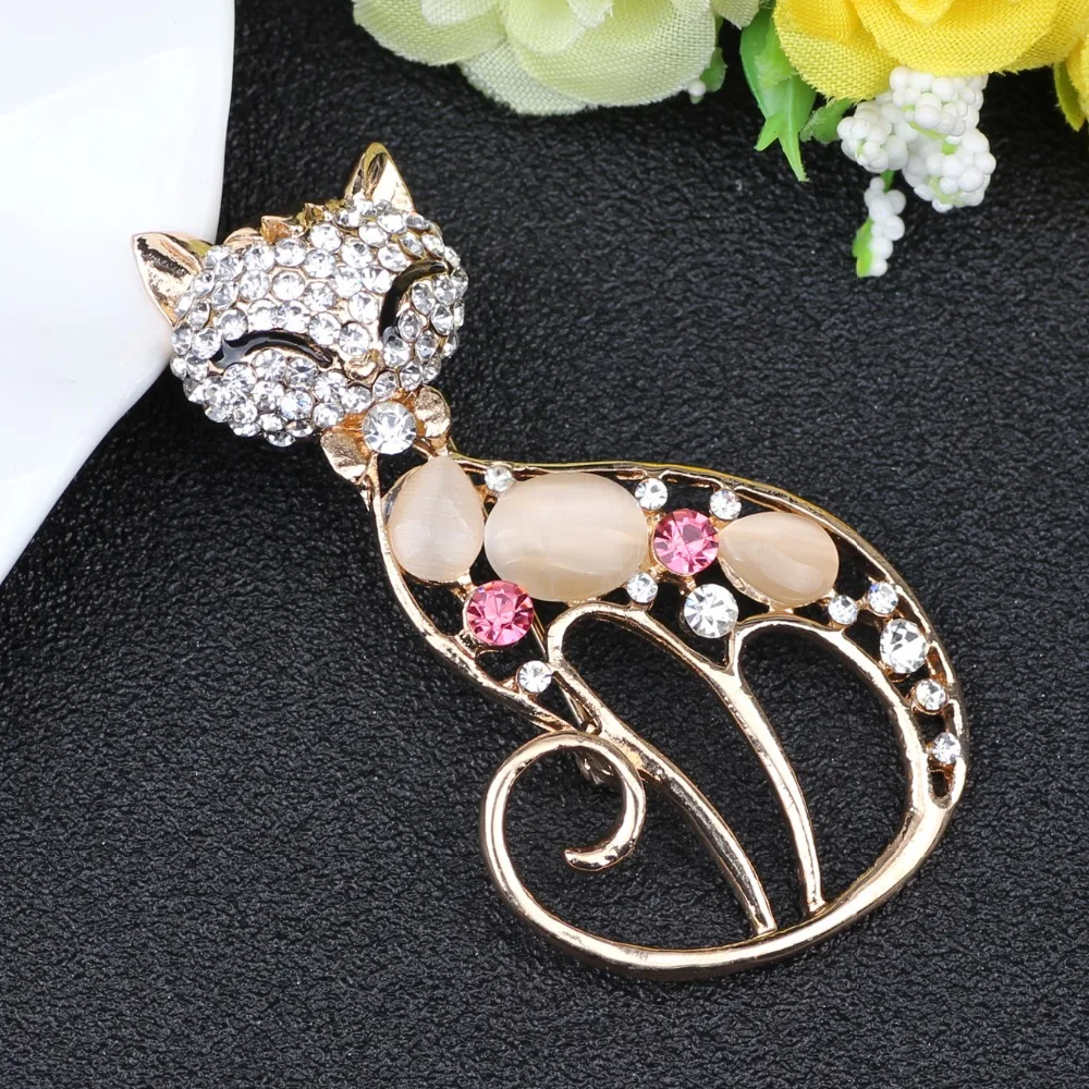 Женская рождественская брошь котенок WEVENI Опаловая со стразами|kitten brooch|brooches for