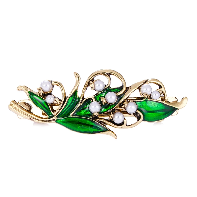 

Women Retro Enamel Leaf Barrettes Ancient Bronze Gold Alloy Hairpin Girls Folwer Hair Clip Pearl Hair Accessories