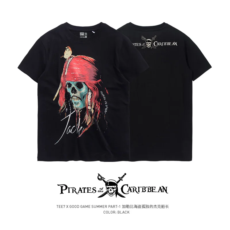

TEE7 Men Casual Short Sleeve t shirt Movies Pirates of the Caribbea Cotton Fashion Printed Tee Male Party Fitness Blouse
