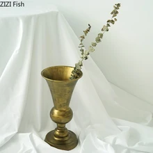 Творческий Ретро Свадебные украшения Золотая ваза украшения дома гостиная Цветочная композиция металлическая ваза для цветов