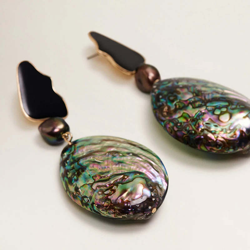

2019 Summer New Style Big Seashell Abalone Drop Big Drop Statement Earrings Unique Design Wedding Jewelry for Brides