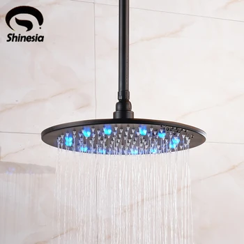 

Oil Rubbed Bronze 12 Inch 16 Inch LED Rainfall Shower Head with Shower Arm Solid Brass Bathroom Shower Head