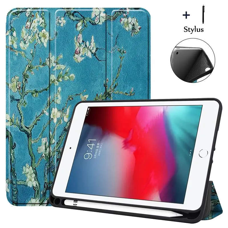 Печатный смарт чехол для iPad Mini 5 2019 4 Ручка Держатель Флип кожаный подставка +