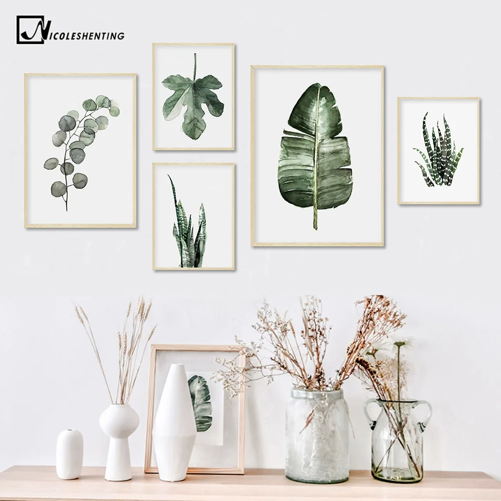 

Watercolor Plant Leaves Poster Print Wall Art Canvas Painting Nordic Style Picture for Living Room Home Decor Cactus Decoration