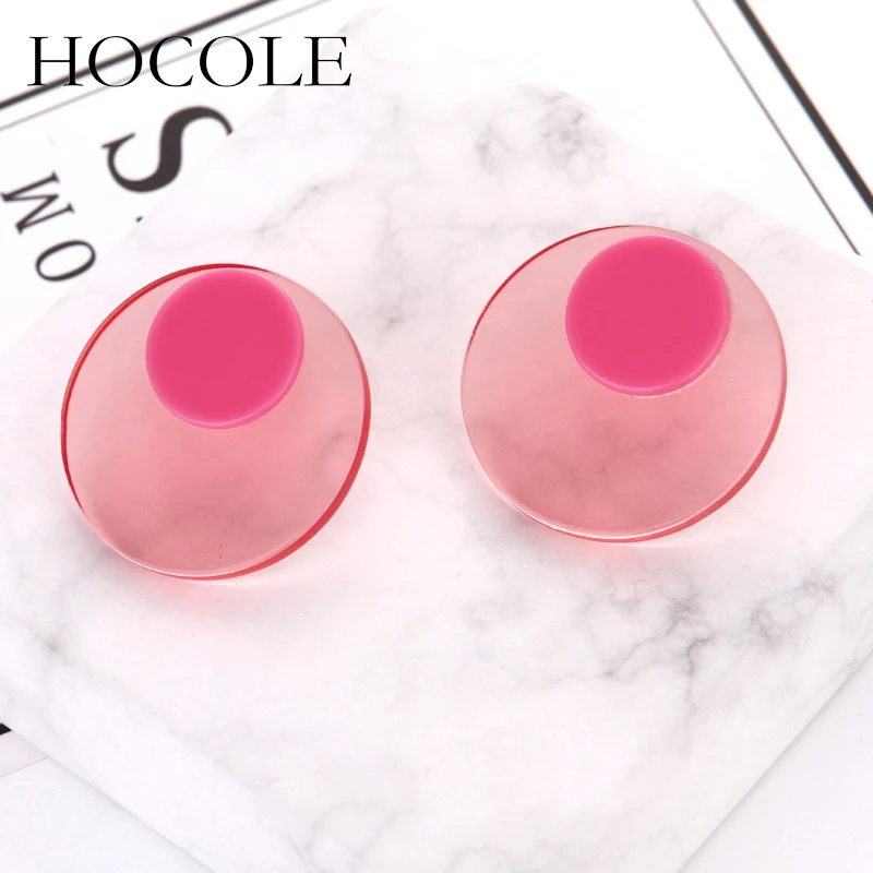 

HOCOLE Korean Style Candy Color Double Circle Stud Earrings Round Acrylic Ear Jewelry Statement Earrings For Women Oorbellen