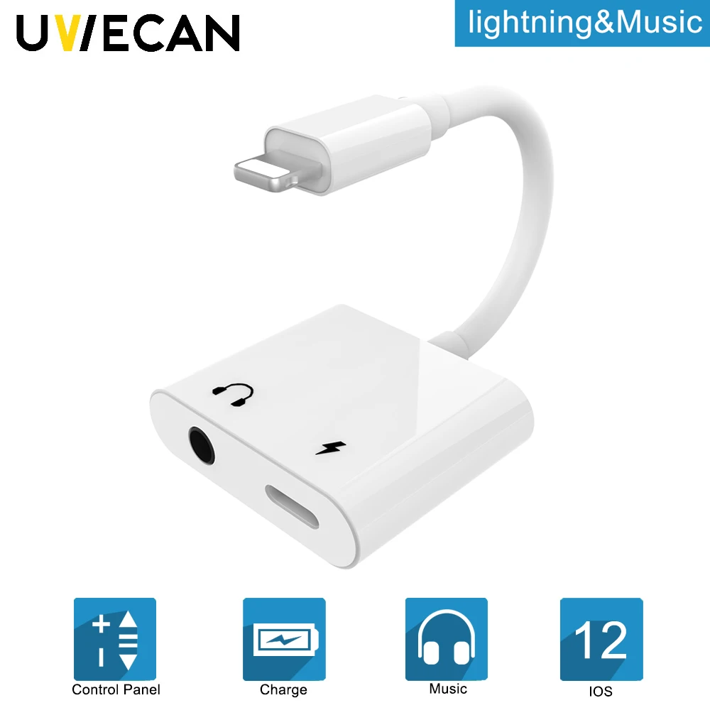 

2 in 1 Adapter For Lightning to Audio Charging Port With 3.5 mm Headphone Aux Jack converter For iPhone X/XS/8/6/6S/7P/8P/7/iOS