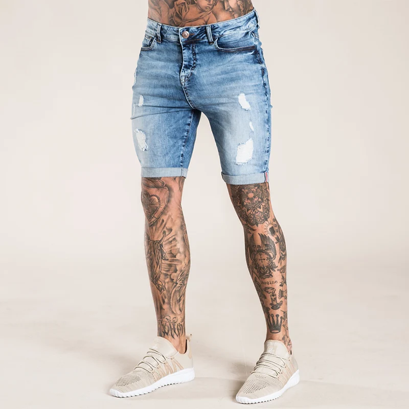 Gingtto Skinny Shorts Ripped Repaired 