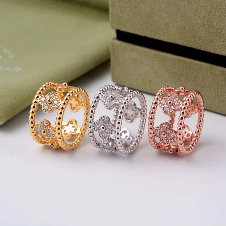 

2018 Hot Brand Pure 925 Sterling Silver Jewelry For Women Wedding Rings Hollow four-leaf flowers Rings gift Top Quality 678 #