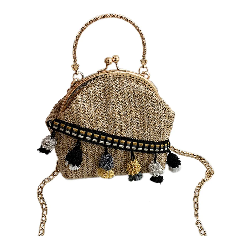 

Sen Department Fashion Straw Bag Female Fashion Summer Wild Woven Contrast Color Shoulder Messenger Bag