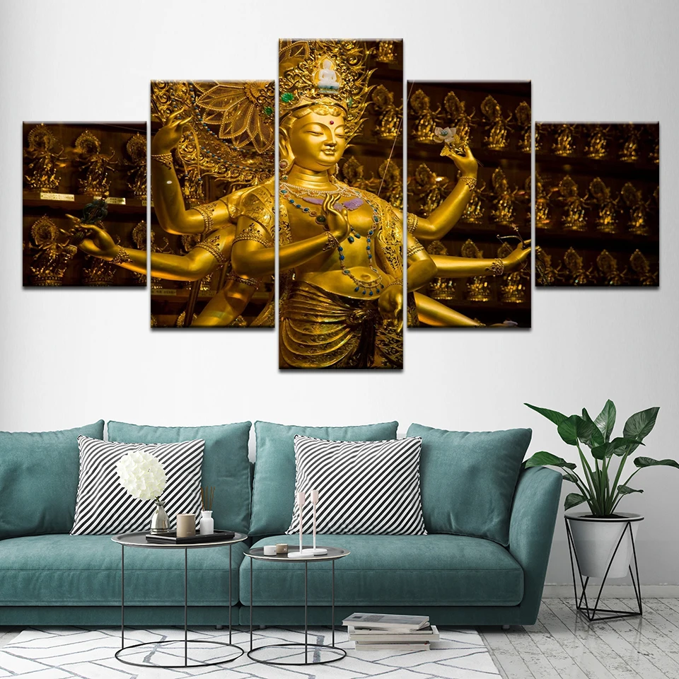

HD Print Wall Art Pictures 5 Pieces Buddha Statue Religious Canvas Paintings For Living Room Home Decoration Posters No Framed