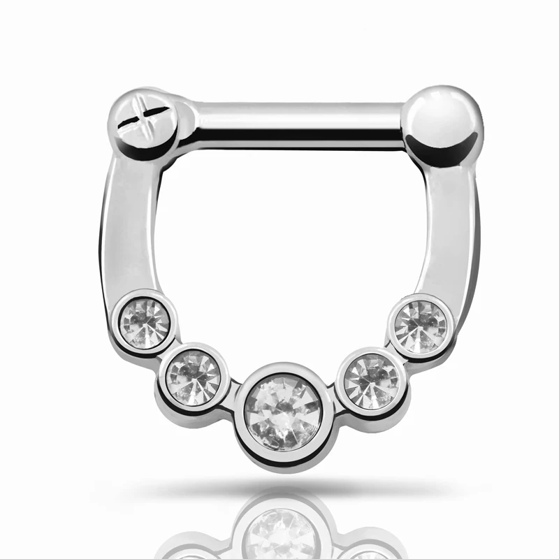 Septum clicker Nose Piercing 1pc 316L Stainless Steel Septum Clicker Hinger Round CZ Gems Nose
