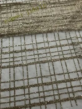 

Gold and silver colour African tulle embroidery with glued glitter French lace fabric for bridal dress