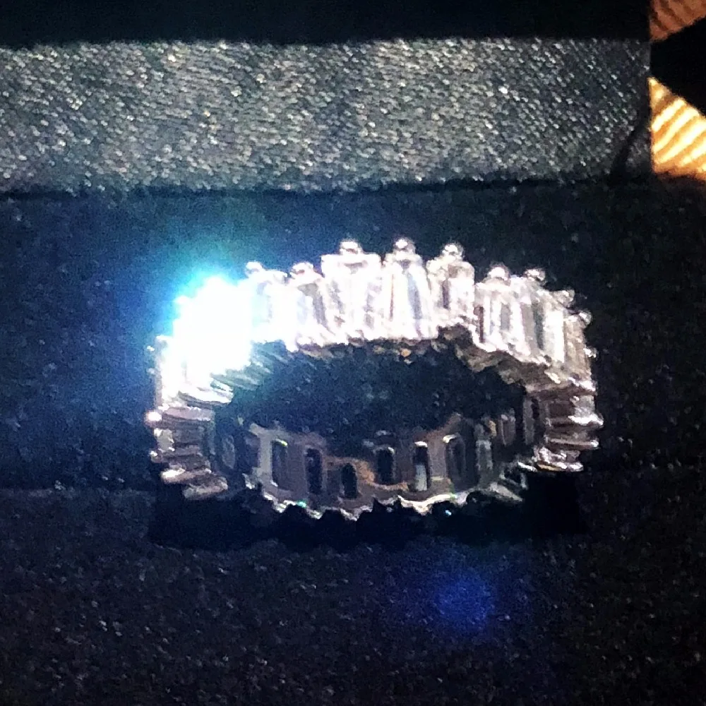 

925 SILVER PAVE SETTING FULL Emerald-cut Simulated Diamond CZ ETERNITY BAND ENGAGEMENT WEDDING Stone Rings Size 5,6,7,8,9,10