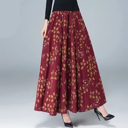 Модная длинная льняная юбка с принтом, женские Плотные хлопковые юбки Saias, зимние юбки - Цвет: color