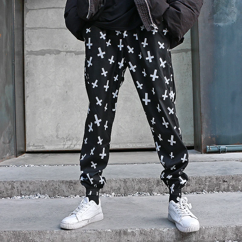 Штаны с крестиками сезон: весна–лето модные пары брюки уличная Для мужчин хип
