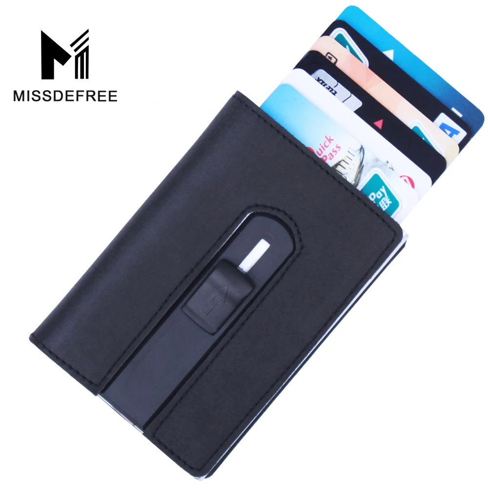 

Aluminum PU Leather Slim Wallet RFID Blocking Mini Card Holder Metal Automatic Pop Up ID Credit Purse 2019 New Drop Ship
