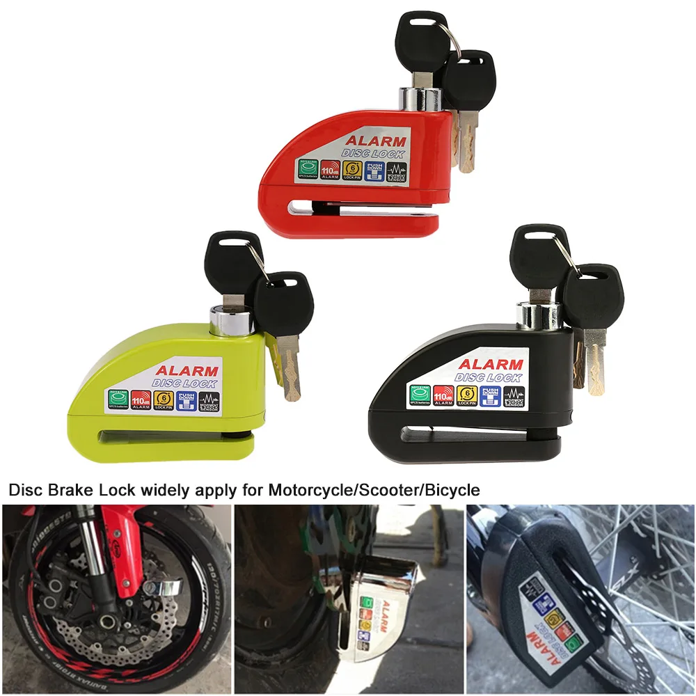 Black Motorcycle Anti theft Alarm Lock Scooter Bicycle Disc Brake Locks