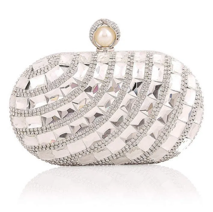 Luxy Moon Small Silver Crystal Evening Handbag Front View