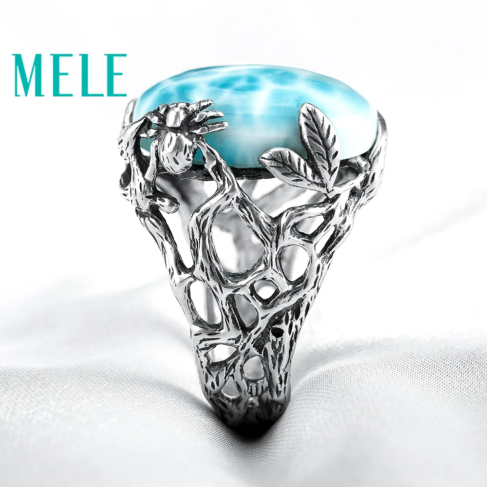 Натуральный larimar серебряное кольцо, овальное 15 мм* 20 мм, синий цвет океана, Лесной стиль, модные украшения для женщин и мужчин