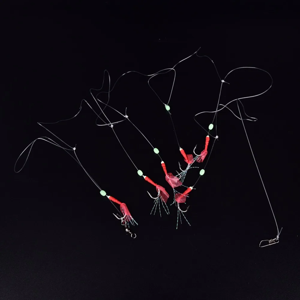 

6 Pcs Red Sabiki Tackle Rigs Saltwater Sea Fishing Lure Trolling Hook Bait w/ Fluorocarbon Leader Fishing Gear 8 10 12 14 16