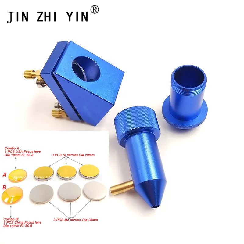 

JIN ZHI YIN 1Set CO2 Laser Head For CO2 Laser engrave Machine Spare Parts High Quality blue Color With Focus Lens And Mirrors