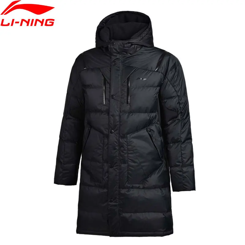 

Li-Ning Men Windproof Long Down Jacket Regular Fit White Duck Down Filling LiNing Winter Warm Coats AYML061 MWY268