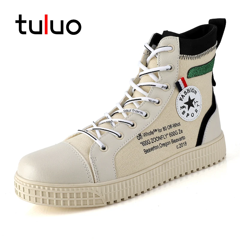 

TULUO Fashion High Top Sneakers Canvas Couple Shoes Outdoor Trekking Mens Shoes Casual Comfortable Lace Up Male Flat Sneakers