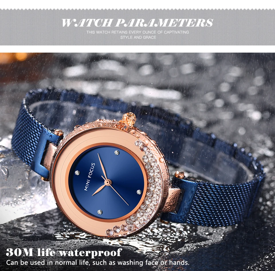 Женские часы, мини фокус, женские роскошные часы, брендовые, с кристаллами, водонепроницаемые, модные, с сетчатым ремешком, часы для женщин, под платье, наручные часы MF0254L