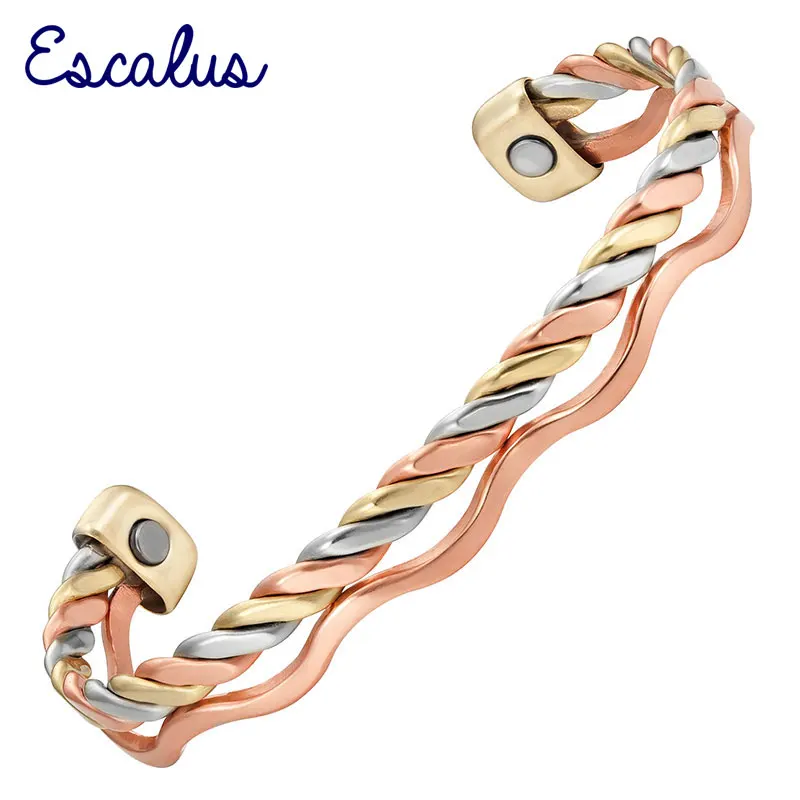 

Escalus Unisex Healing Gold Silver Copper Bangle Magnetic Wave Shape Wristband Charm Bio Trendy Magnet Jewelry