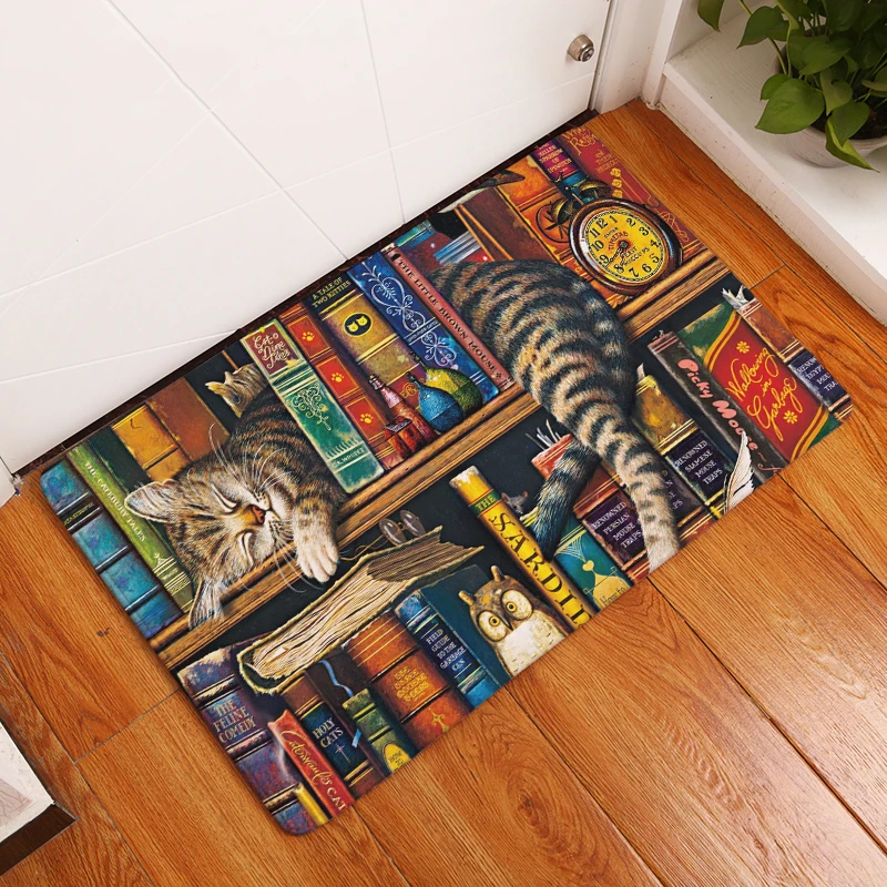 Comwarm Light Home Door Mats Funny Lazy Bookshelf Sleeping Cat