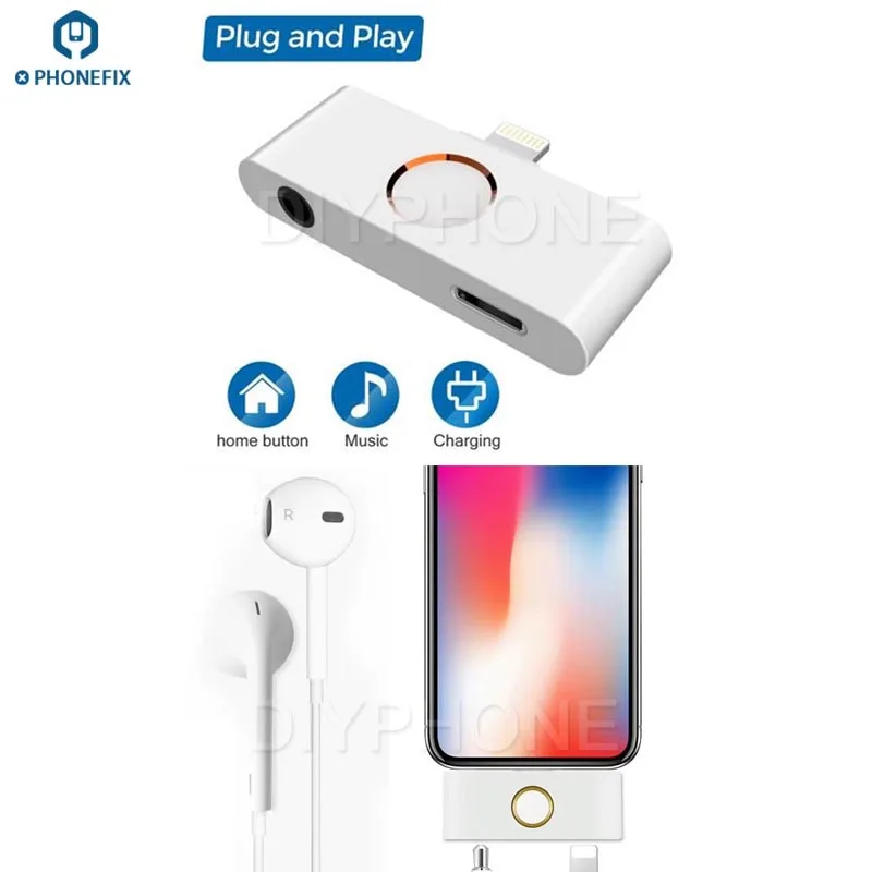 external home button 3 5mm Audio Jack Headphone Converter fix for iphone X 8 7 6 6S replace no working home button