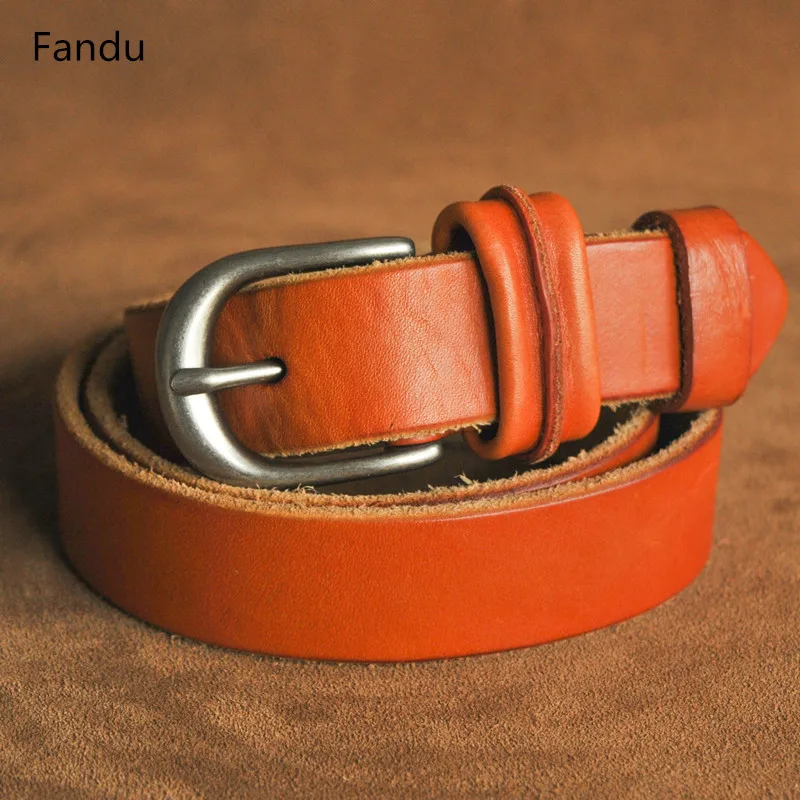 Fandu genuine leather women knot fine belt fashion vintage metal