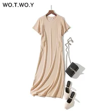 WOTWOY, летние платья с принтом, Длинные футболки, женские платья, плюс размер, темно-синие, абрикосовые, с круглым вырезом, с коротким рукавом, макси платья, повседневные женские платья