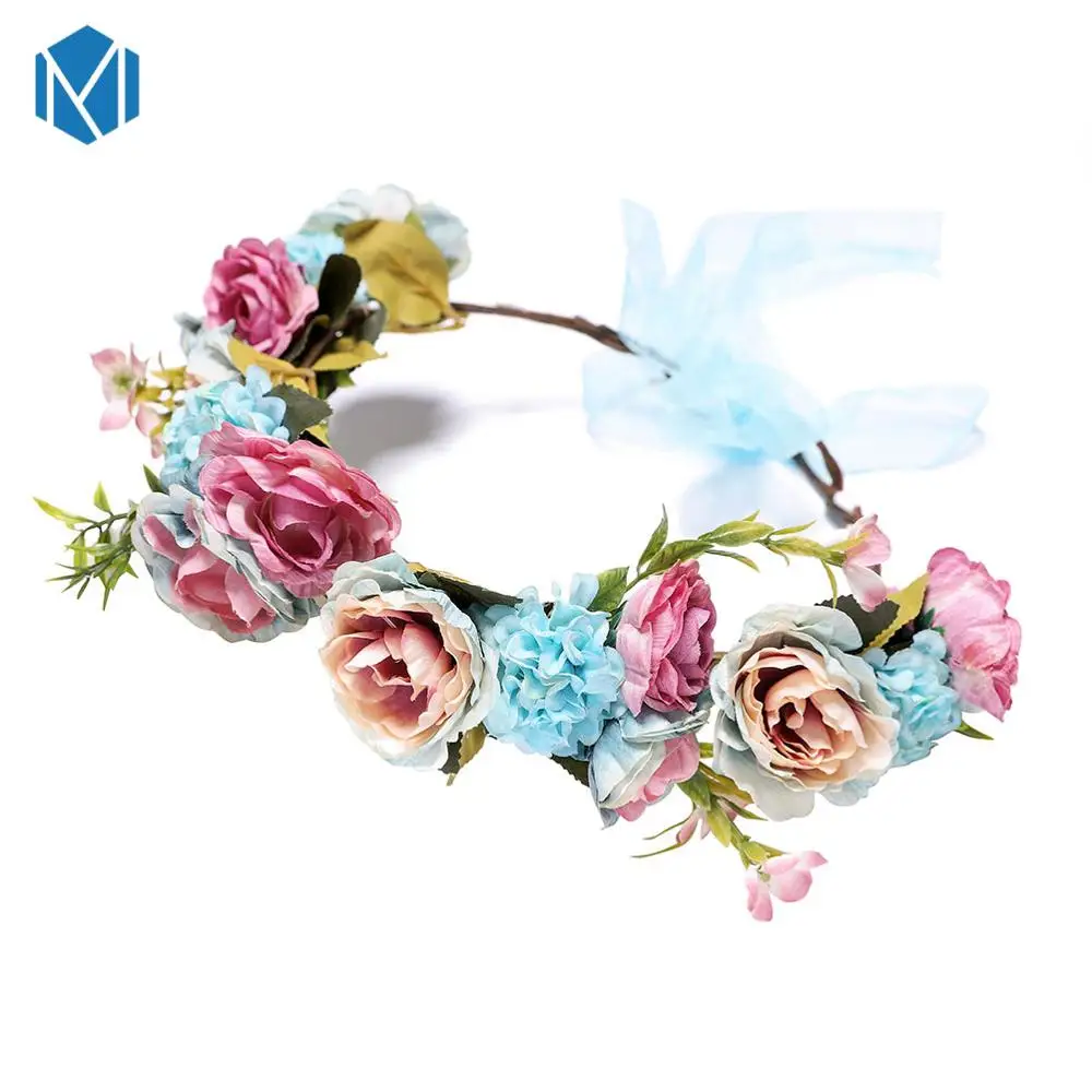MISM Crinkle пион гирлянда женский цветок корона ткань Wianek Kwiatowy Свадебный веночек свадебные аксессуары для волос фестиваль повязки на голову - Цвет: Headband-Blue