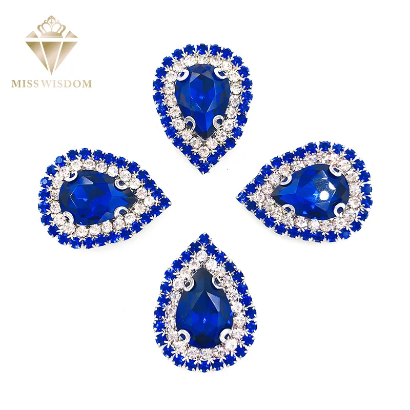 

10X14mm Royal blue glass stass Double row chain Surrounding teardrop sew on rhinestones crystal buckle Diy jewelry accessories
