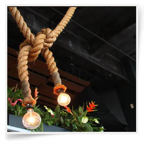 Hemp rope pendant light bar decoration bronze hang...