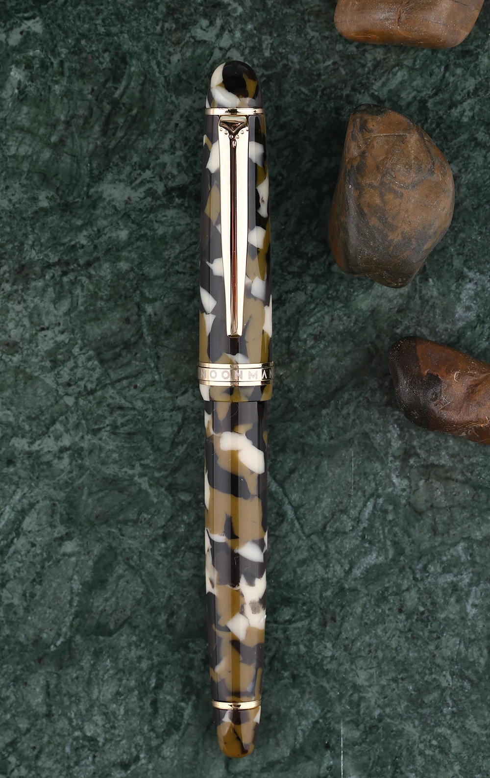 Tinta de Escrever Canetas de Presente Guarnição do Ouro Homem da Lua s3 Resina Acrílica Caneta Arte Marrom Iridium Extra Fino e fina Ponta 0.38 e 0.5 mm Caneta 6 Canetas tinteiro