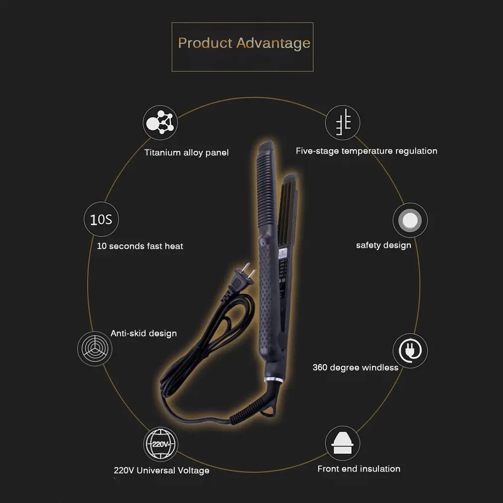 Профессиональный титановый электронный выпрямитель для волос с контролем температуры, гофрированные щипцы для выпрямления волн, инструмент для укладки