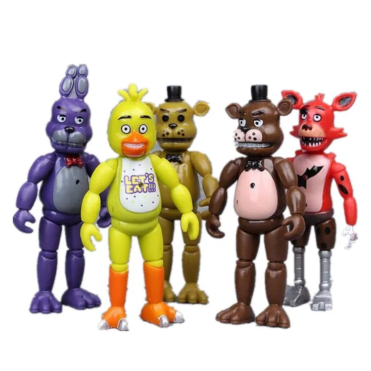 

5Pcs/ lot 12 CM Five Nights At Freddy's PVC Action Figure Toy Foxy Gold Chica Freddy With 2 Color LED Lights kids toys brinqued