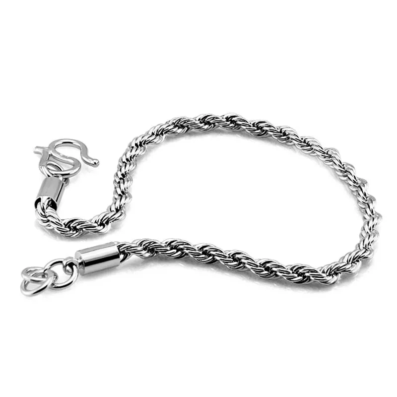 

Men Sterling silverbracelet Fashion 925 silver 4 mm 20cm twist bracelet Real solid silver bracelet gentleman silver jewelry