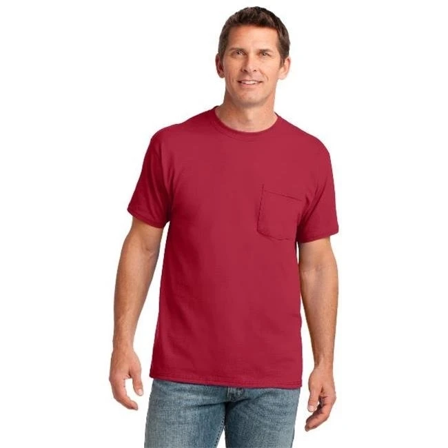 Port & Company PC54P Mens Core Cotton Pocket Tees Red - Small