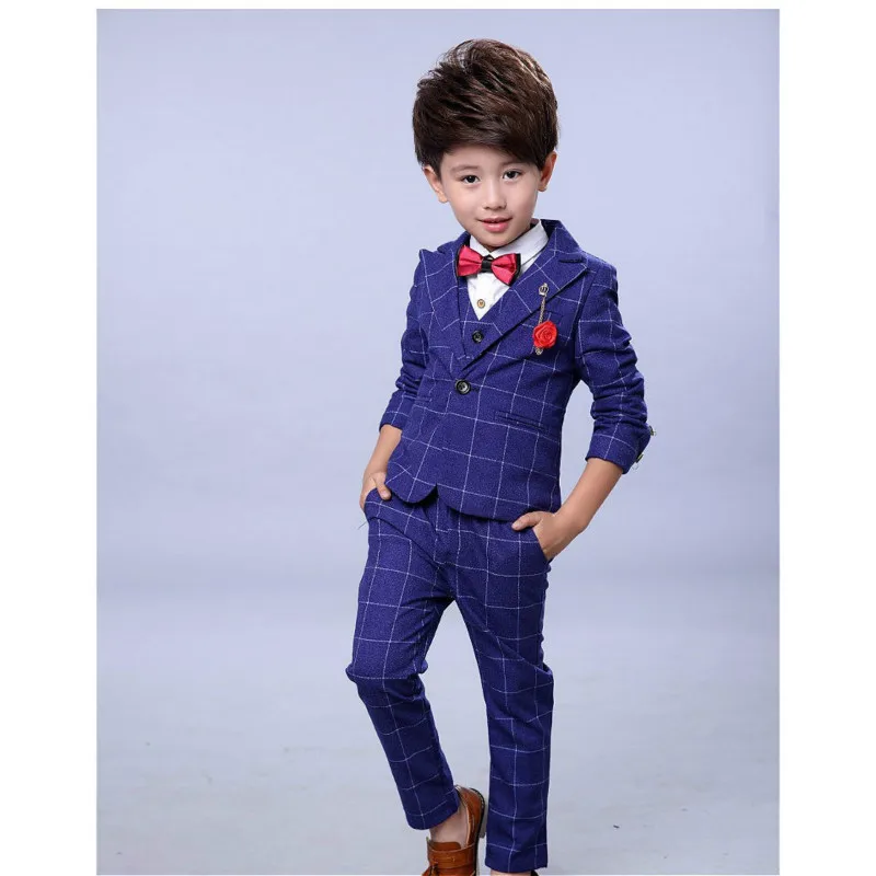 

2019 NEW 3pieces Boys Suits for Weddings Cotton Plaid Blazer+Vest+Pants Kids Clothing Sets Spring Autumn Boys Clothes