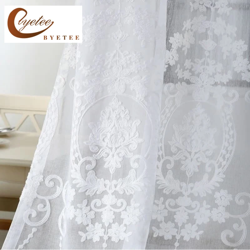 

[byetee] Embroidered White Voile Tulle Sheer Curtains Encryption Curtains Bedroom Window Curtain Living Room Rideaux Voilage