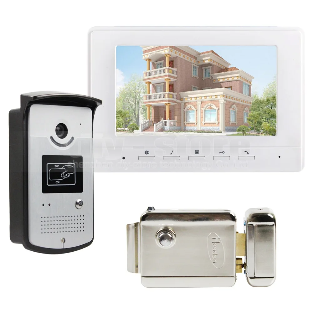 buy DIYSECUR Electric Lock 7 inch Wired Video Door Phone Doorbell Home Security Intercom System RFID Camera White