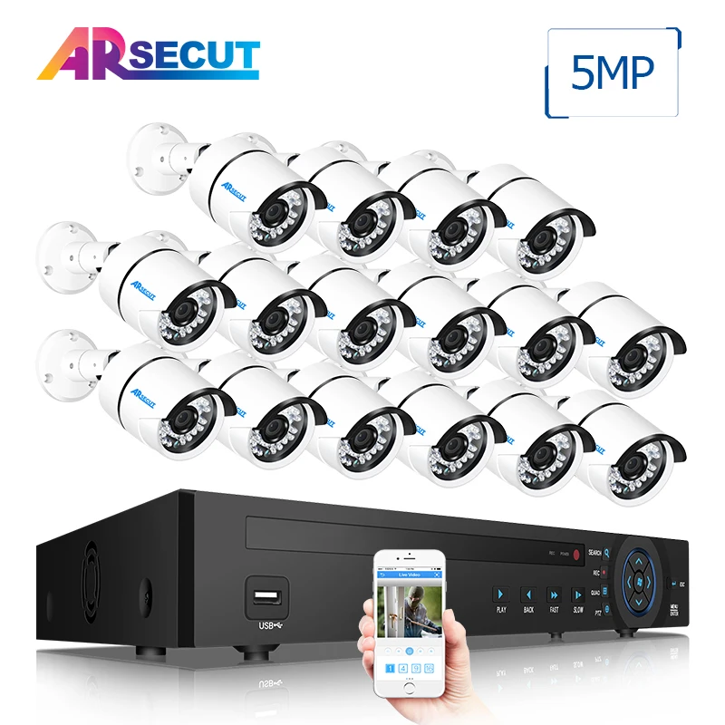 

ARSECUT POE Security Camera System 16CH 1920P HD POE NVR Kit CCTV Video Surveillance Camera Sytem Outdoor IP Camera System Kit