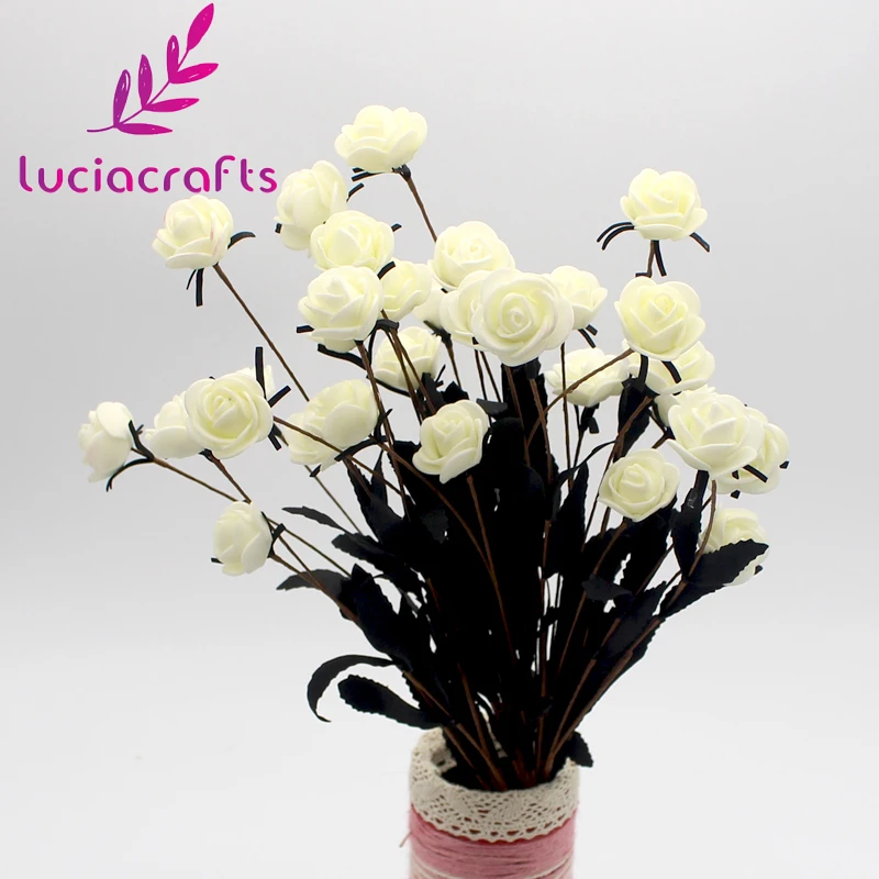 Lucia crafts 1 комплект 15 головок поддельные цветы Роза голова пена для искусственных цветов роза DIY домашнее свадебное украшение A1304